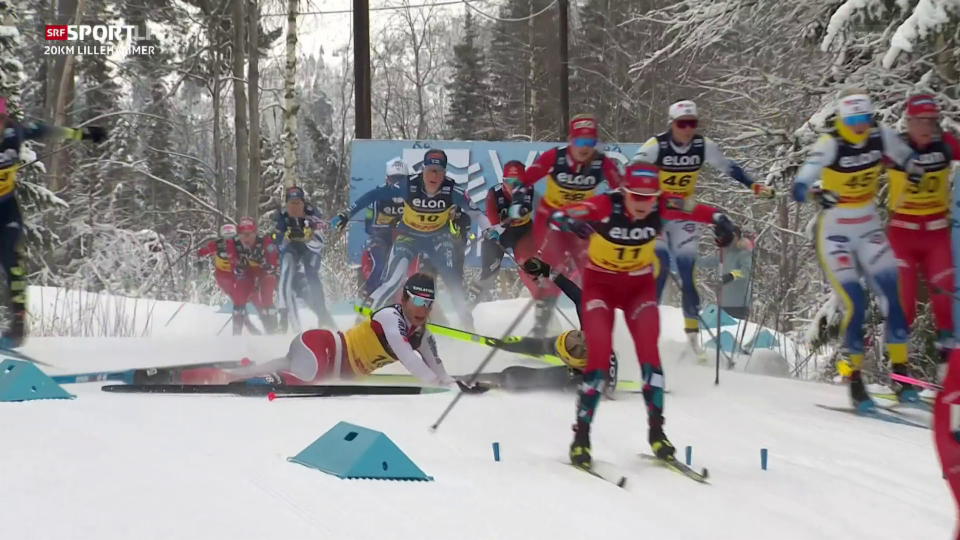 Fähndrich läuft auf den Ski ihrer Konkurrentin auf